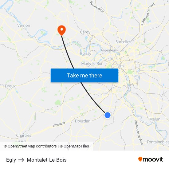 Egly to Montalet-Le-Bois map