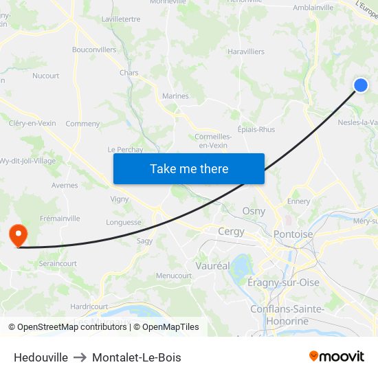 Hedouville to Montalet-Le-Bois map