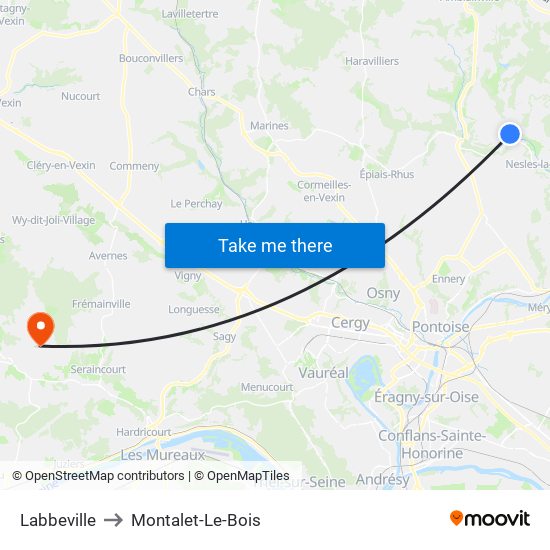 Labbeville to Montalet-Le-Bois map