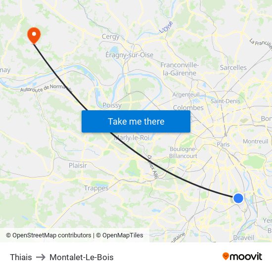 Thiais to Montalet-Le-Bois map