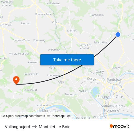 Vallangoujard to Montalet-Le-Bois map