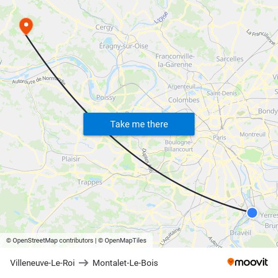 Villeneuve-Le-Roi to Montalet-Le-Bois map