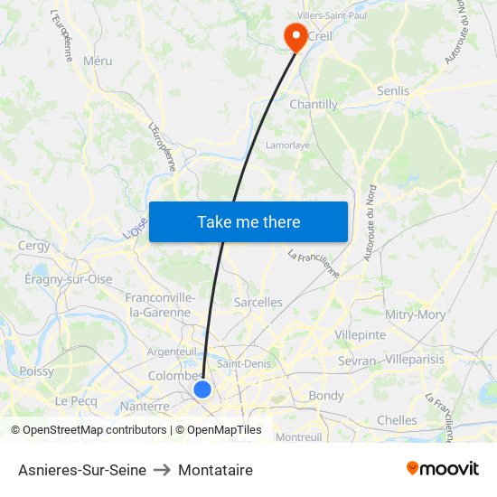 Asnieres-Sur-Seine to Montataire map