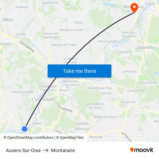 Auvers-Sur-Oise to Montataire map