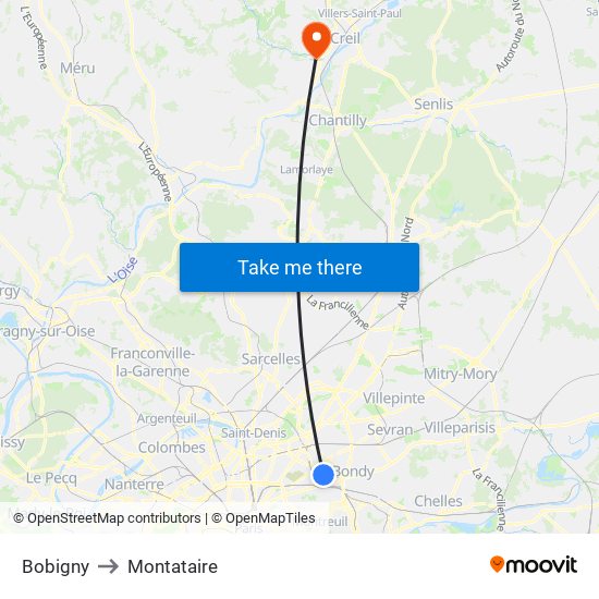 Bobigny to Montataire map