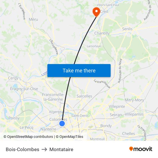 Bois-Colombes to Montataire map