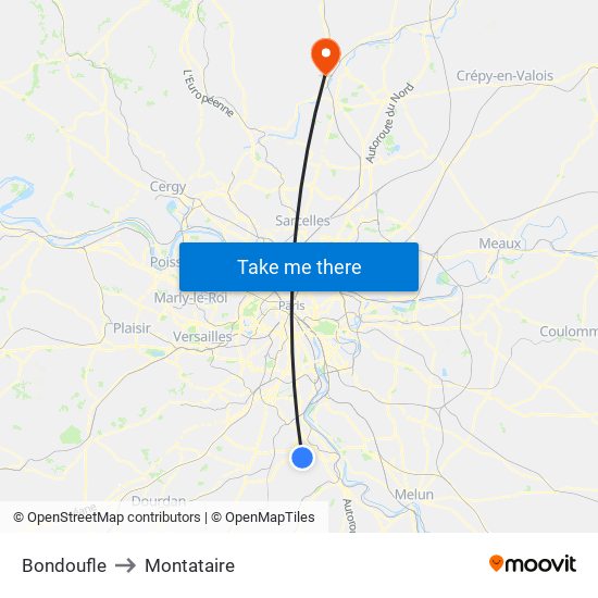 Bondoufle to Montataire map