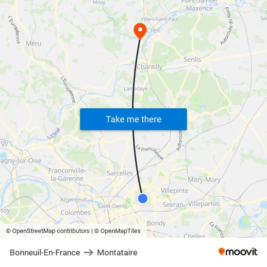 Bonneuil-En-France to Montataire map