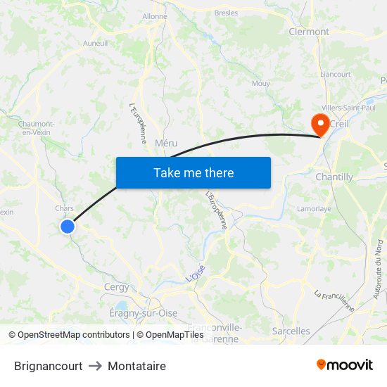 Brignancourt to Montataire map