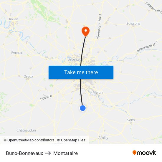 Buno-Bonnevaux to Montataire map