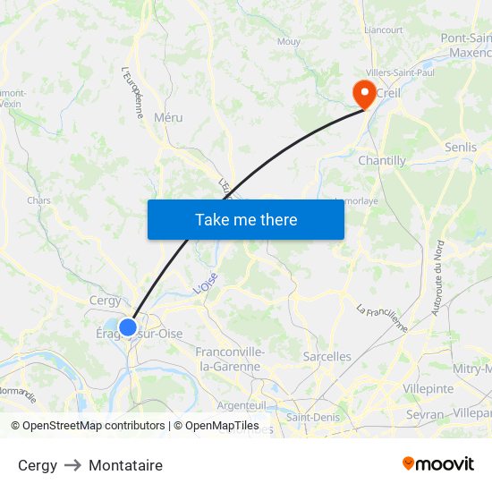 Cergy to Montataire map