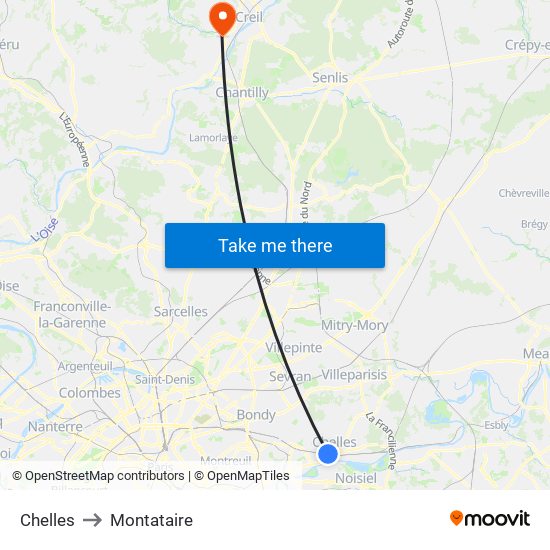 Chelles to Montataire map