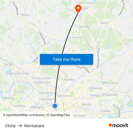 Clichy to Montataire map