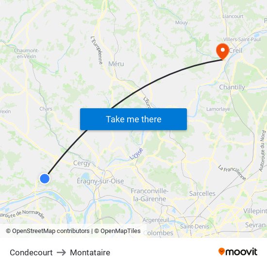 Condecourt to Montataire map