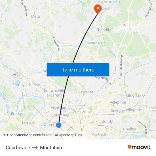 Courbevoie to Montataire map