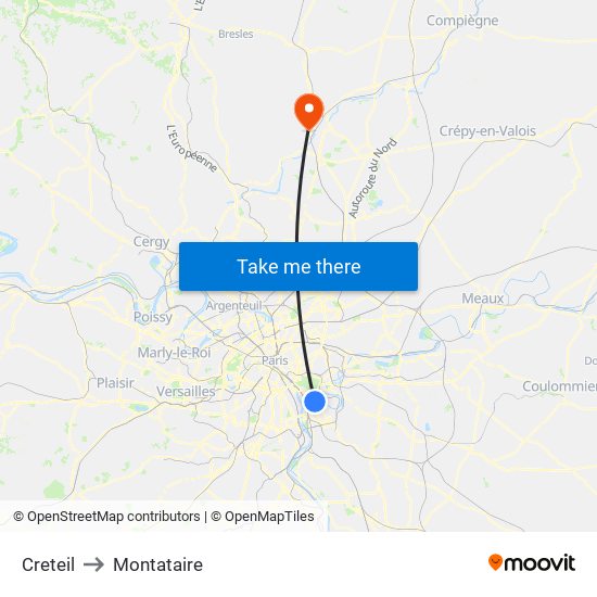 Creteil to Montataire map