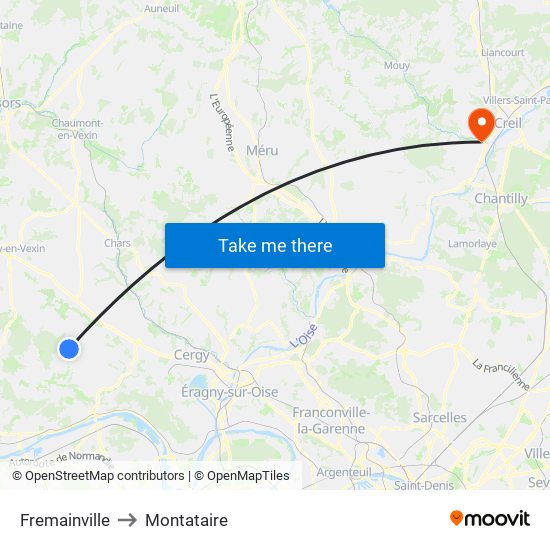 Fremainville to Montataire map