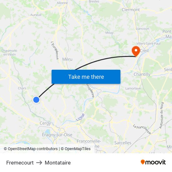 Fremecourt to Montataire map