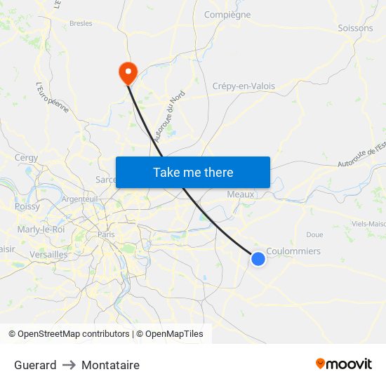 Guerard to Montataire map