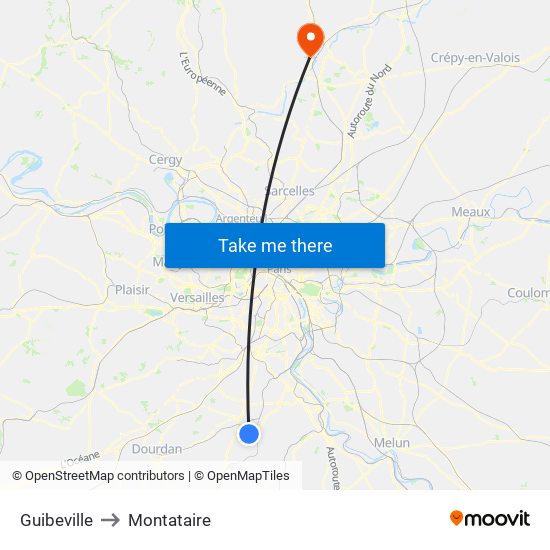 Guibeville to Montataire map