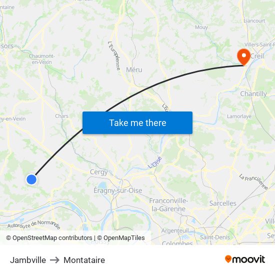 Jambville to Montataire map