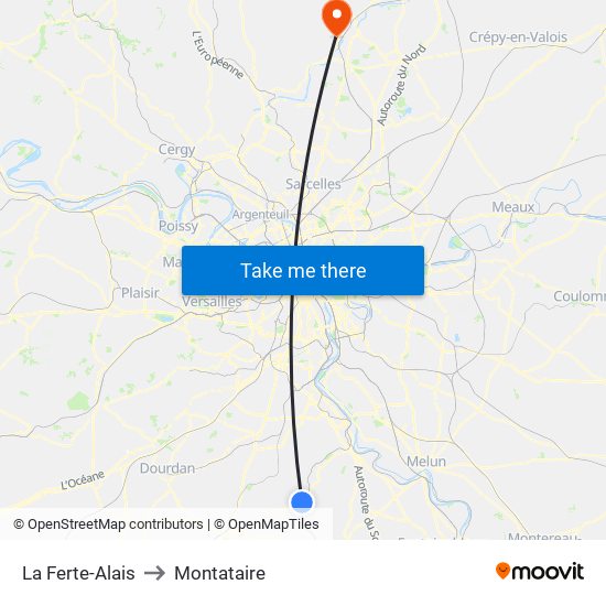 La Ferte-Alais to Montataire map