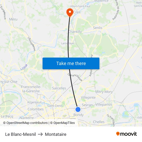 Le Blanc-Mesnil to Montataire map