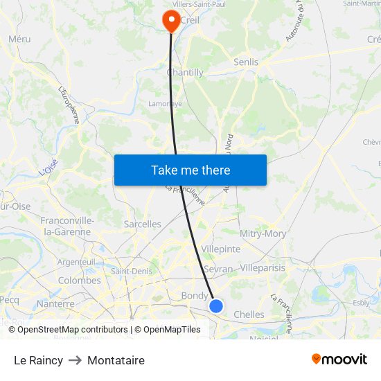 Le Raincy to Montataire map