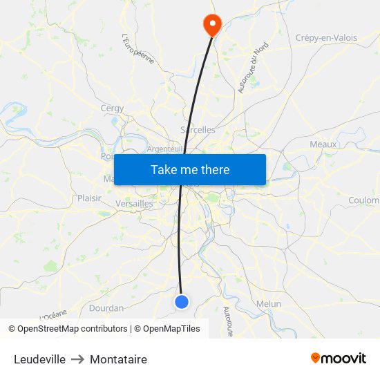 Leudeville to Montataire map