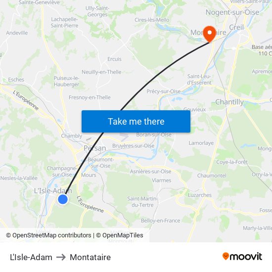 L'Isle-Adam to Montataire map