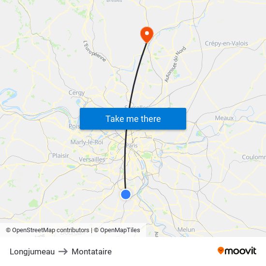 Longjumeau to Montataire map