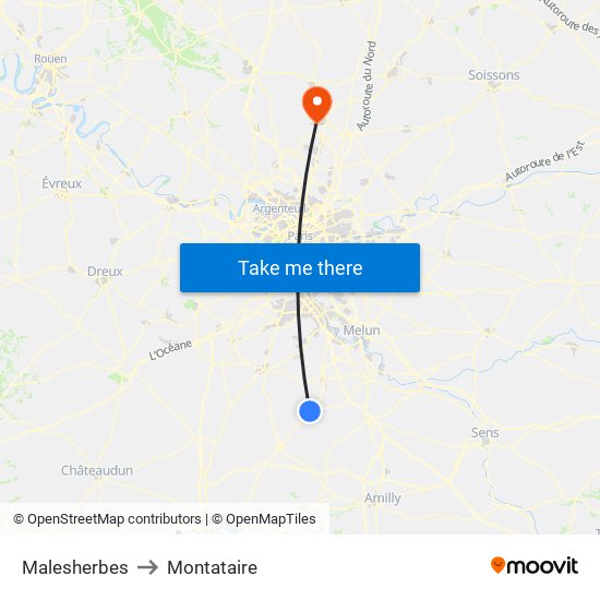Malesherbes to Montataire map