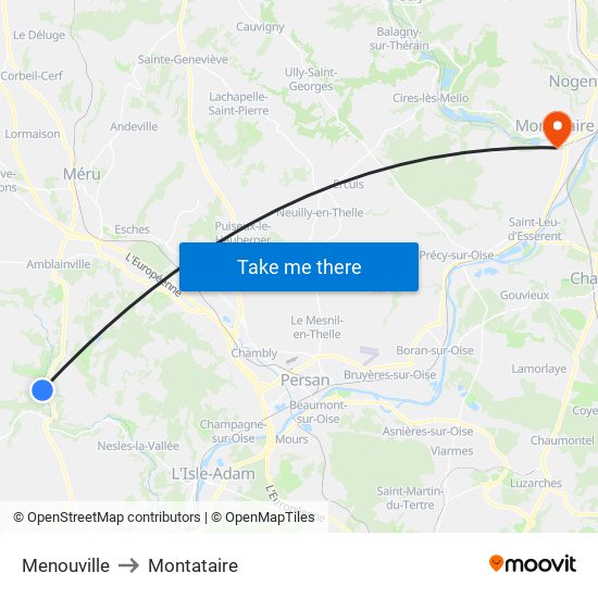 Menouville to Montataire map