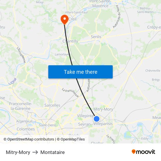 Mitry-Mory to Montataire map
