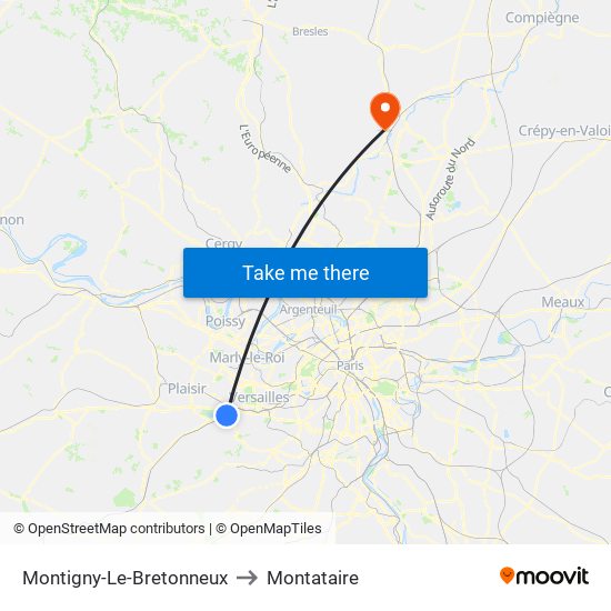 Montigny-Le-Bretonneux to Montataire map