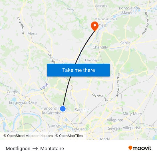Montlignon to Montataire map