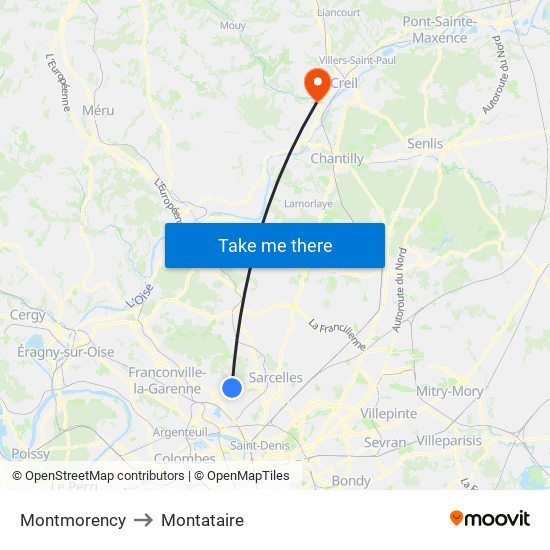 Montmorency to Montataire map