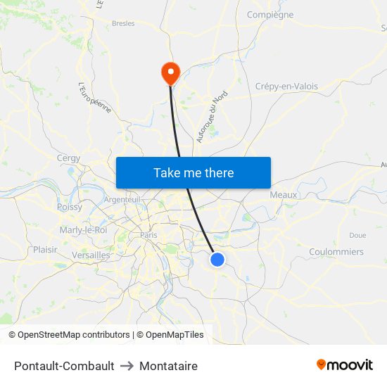 Pontault-Combault to Montataire map