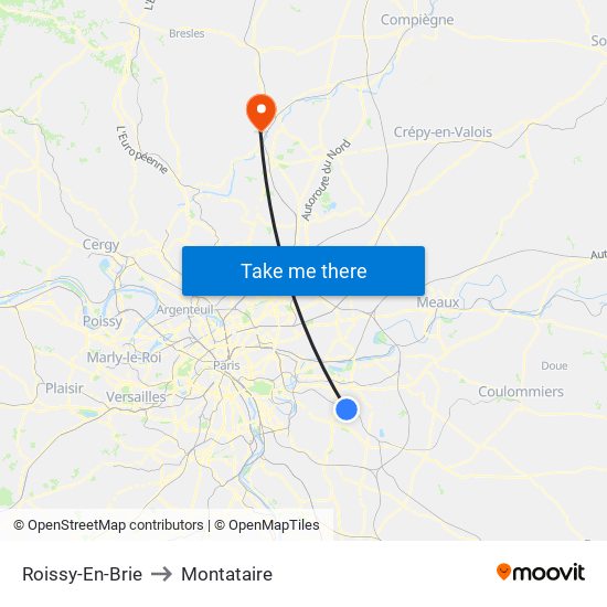 Roissy-En-Brie to Montataire map