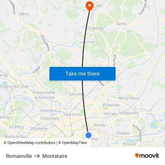 Romainville to Montataire map