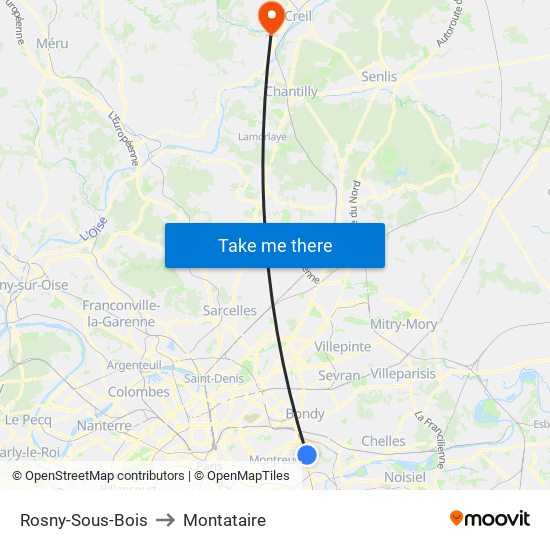 Rosny-Sous-Bois to Montataire map