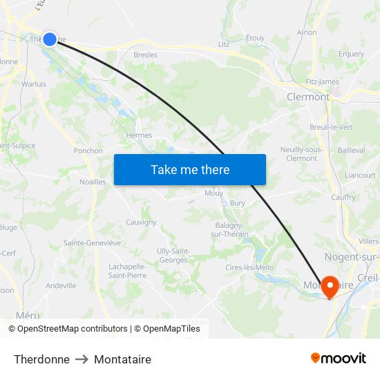 Therdonne to Montataire map