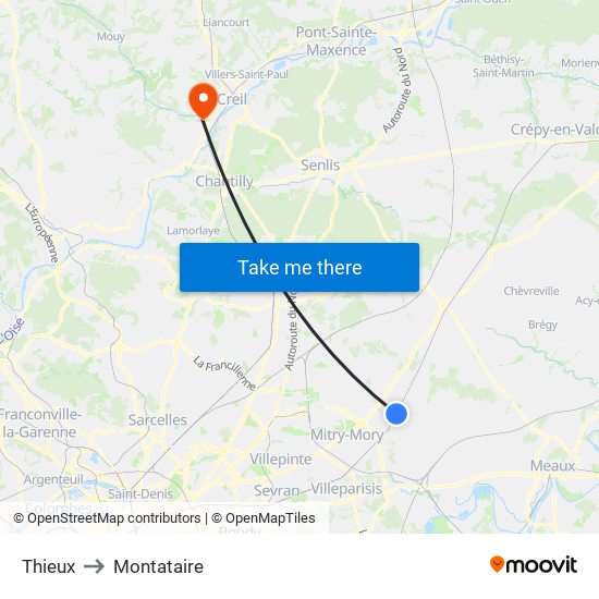 Thieux to Montataire map