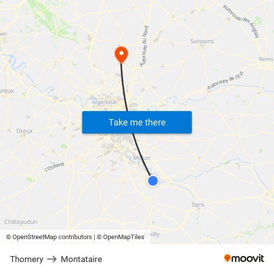 Thomery to Montataire map