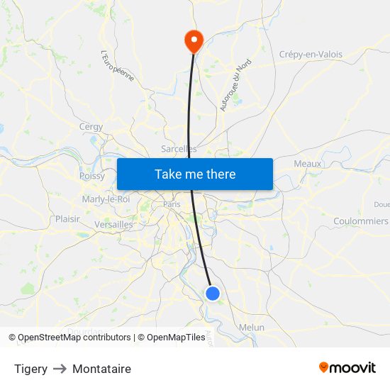 Tigery to Montataire map