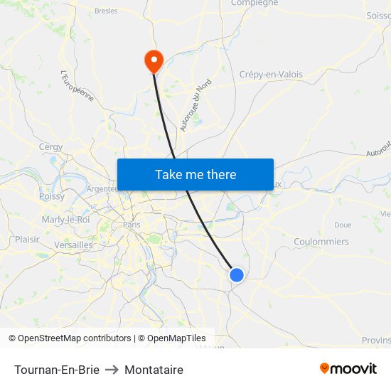 Tournan-En-Brie to Montataire map