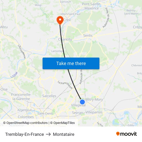 Tremblay-En-France to Montataire map