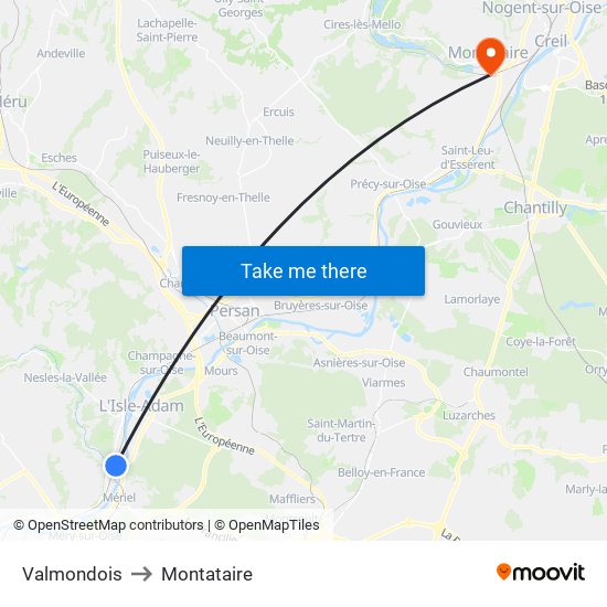 Valmondois to Montataire map