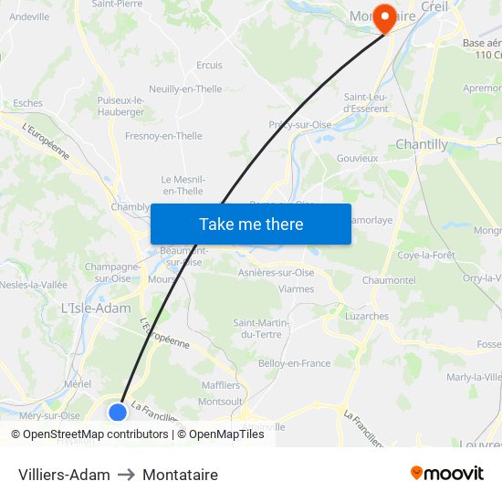 Villiers-Adam to Montataire map