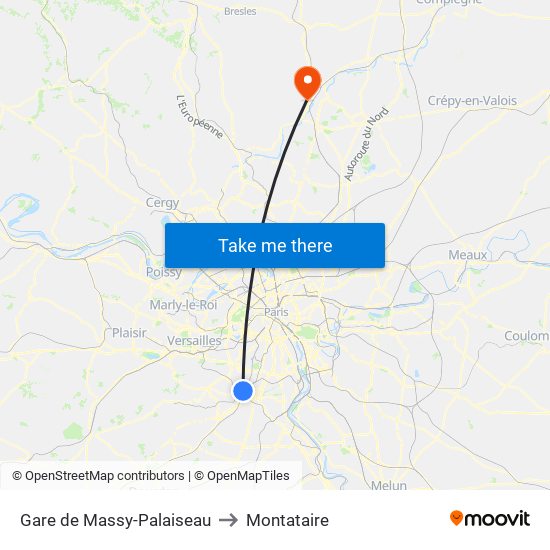 Gare de Massy-Palaiseau to Montataire map